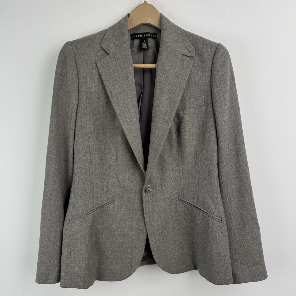 Ralph Lauren Blazer Womens 8 Gray Lamb Suede Wool Silk Black Label Coat Tailored